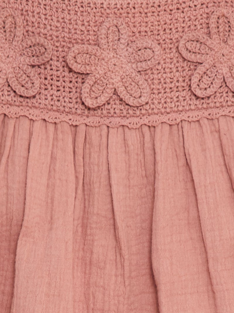 Robe en gaze de coton avec motifs en crochet ROSE - Kiabi