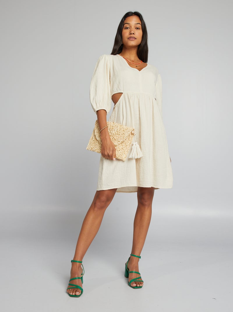 Robe en gaze de coton avec ouverture Blanc - Kiabi