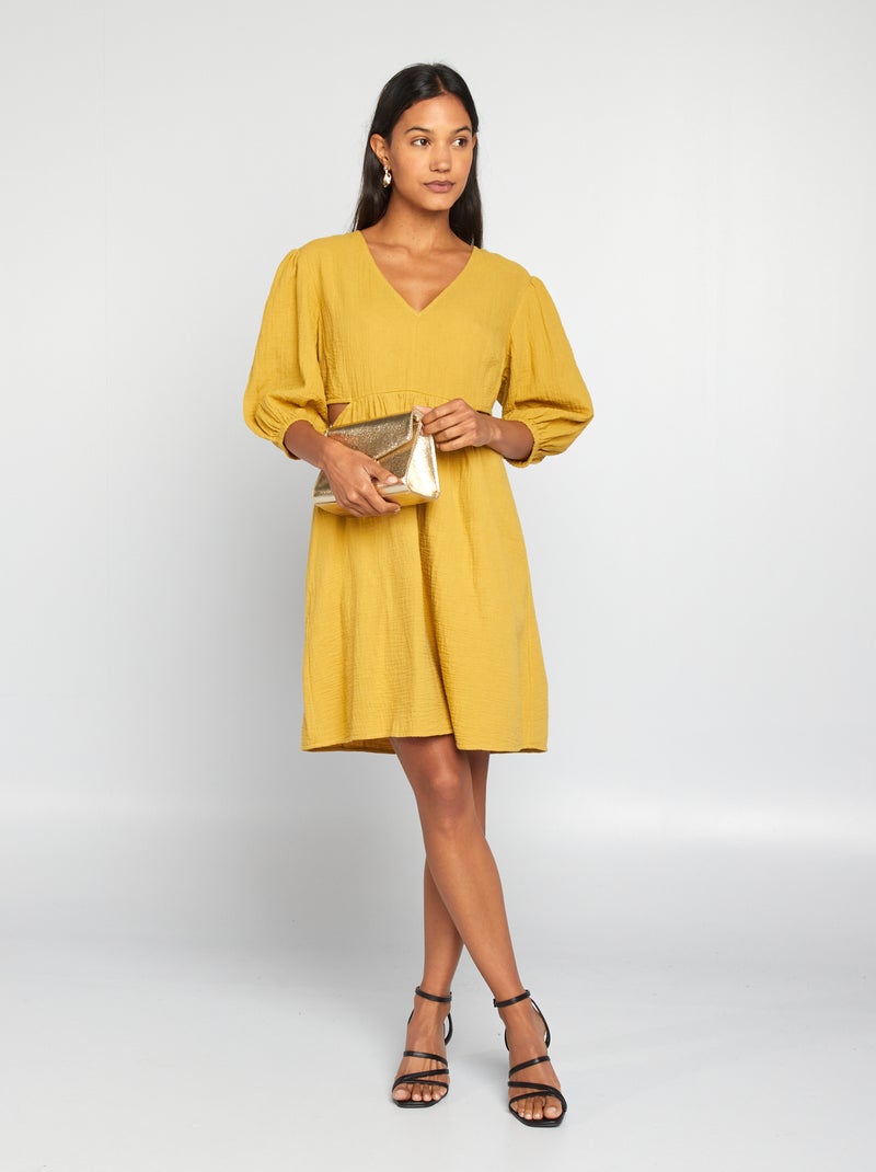 Robe en gaze de coton avec ouverture Jaune - Kiabi