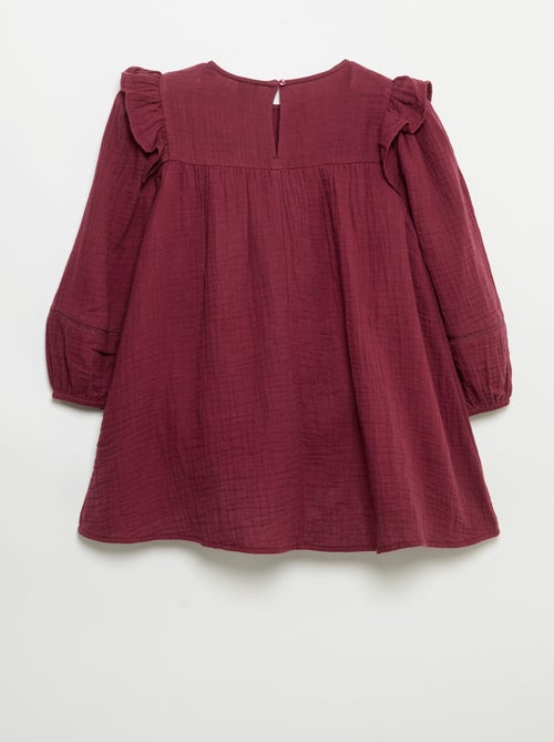 Robe en gaze de coton avec volants aux emmanchures - Kiabi