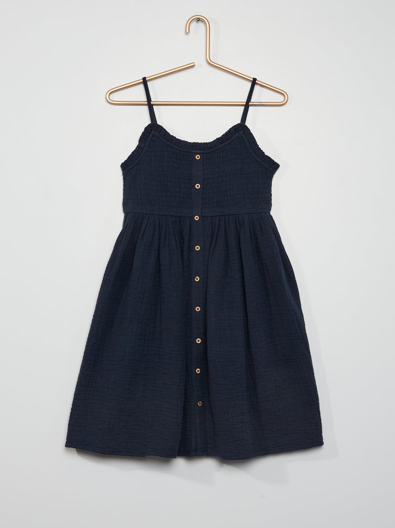 Robe en gaze de coton bleu marine - Kiabi