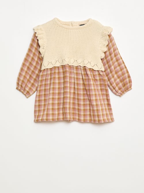 Robe en gaze de coton effet 2 en 1 gilet en crochet - Kiabi