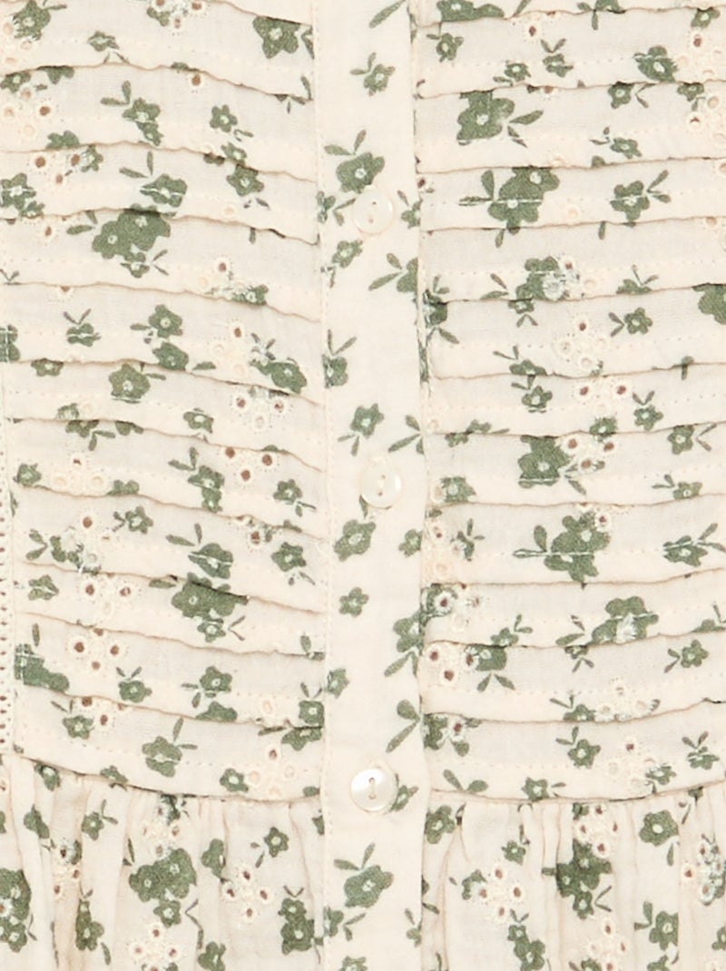 Robe en gaze de coton et imprimée Kaki - Kiabi