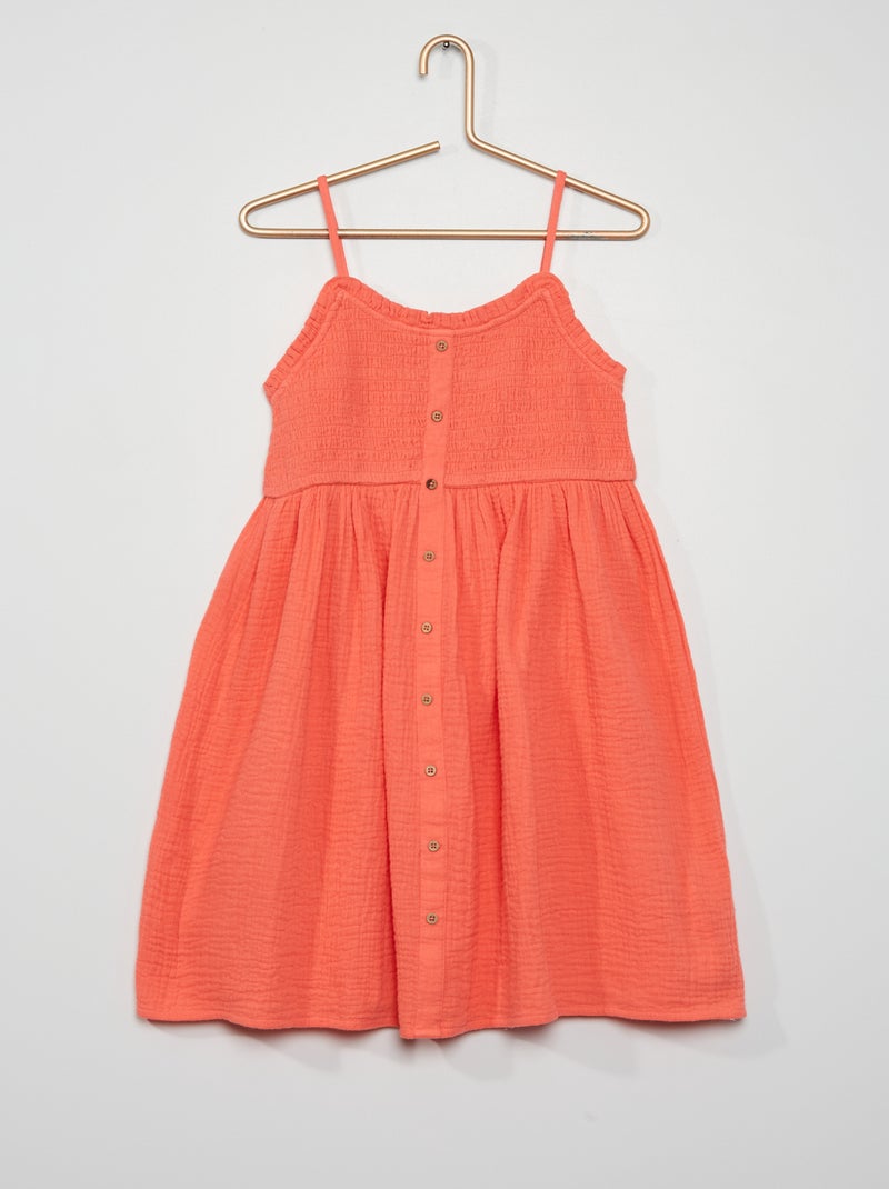 Robe en gaze de coton rose - Kiabi