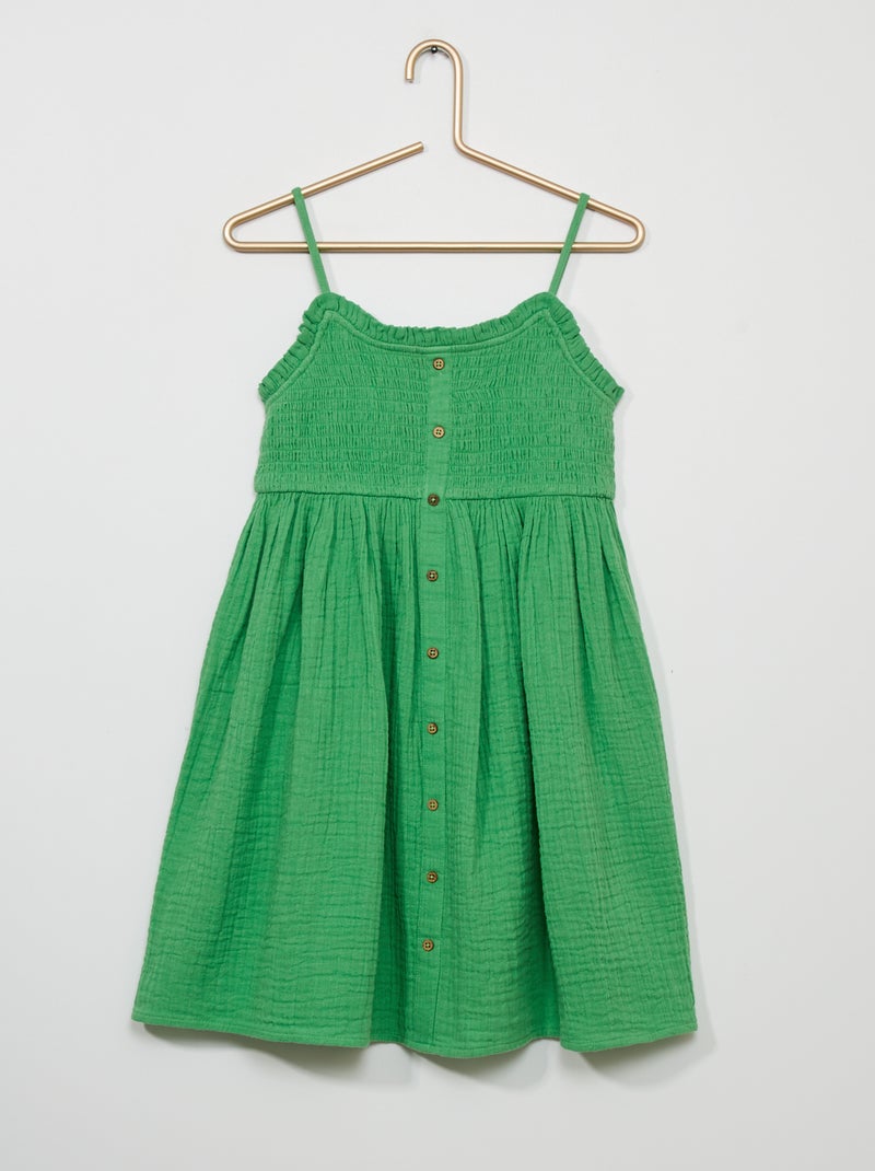 Robe en gaze de coton vert - Kiabi