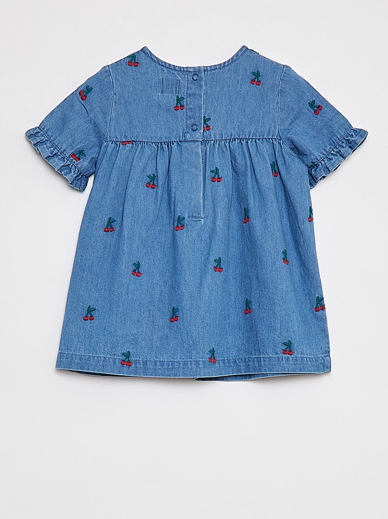 Robe en jean brodée 'cerises' BLEU - Kiabi