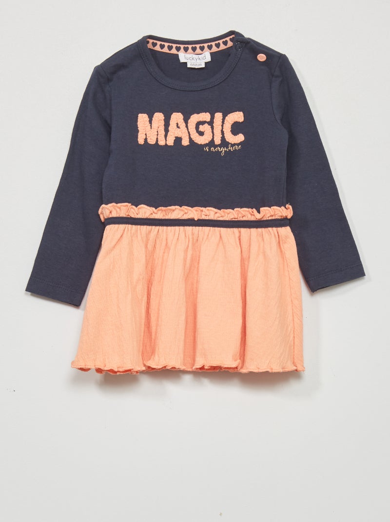 Robe en jersey à manches longues Bleu/rose - Kiabi