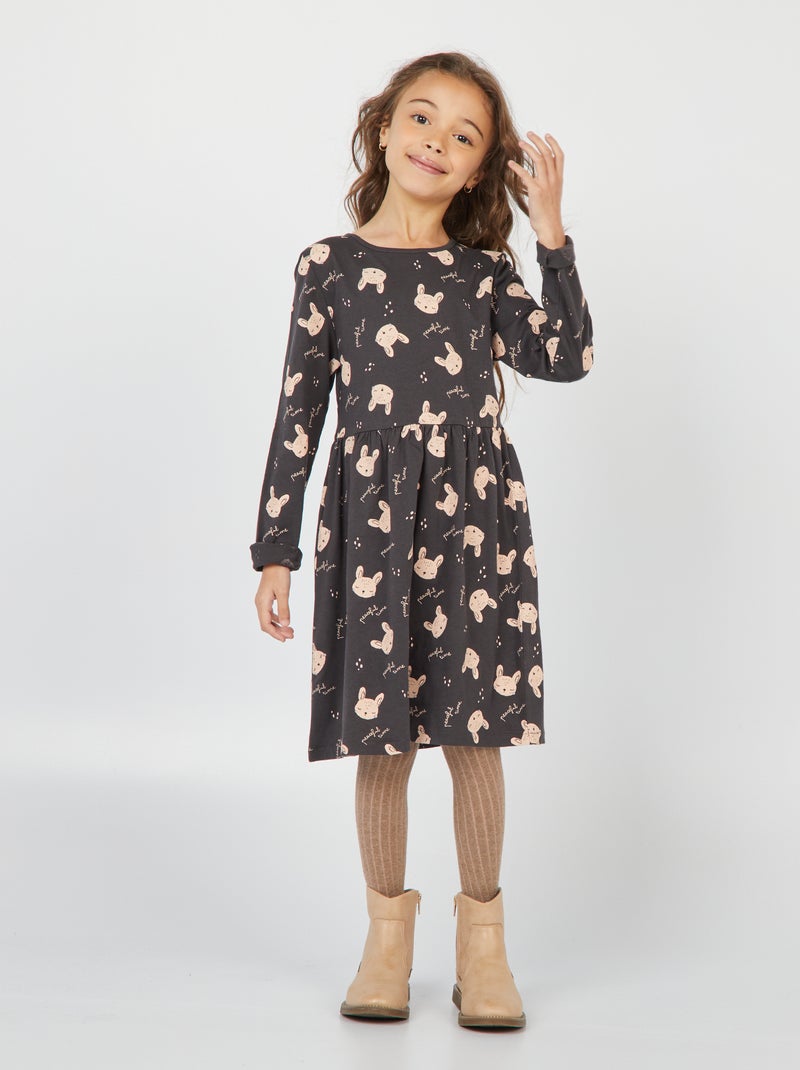 Robe en jersey avec imprimé fantaisie Gris foncé 'lapin' - Kiabi