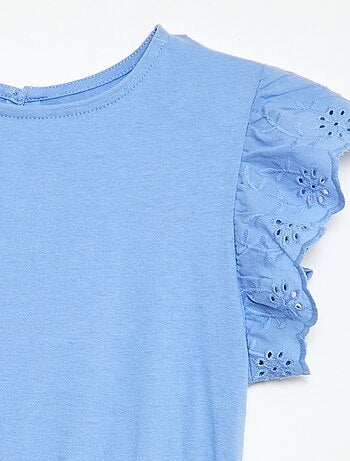 Robe en jersey avec manches courtes en broderies anglaises