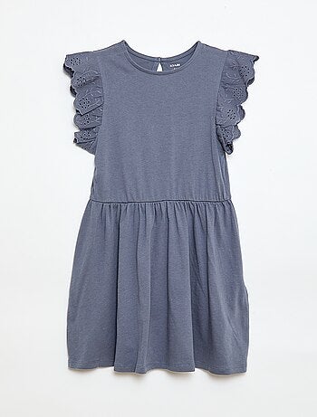 Robe en jersey avec manches courtes en broderies anglaises