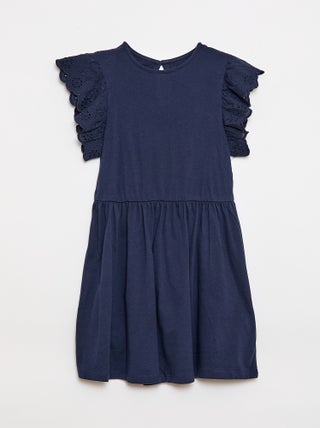 Robe en jersey avec manches courtes en broderies anglaises
