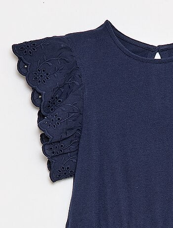 Robe en jersey avec manches courtes en broderies anglaises