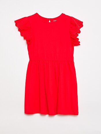 Robe en jersey avec manches courtes en broderies anglaises