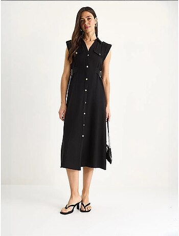 Robe en lin avec boutons dorés et détails à la taille lucci