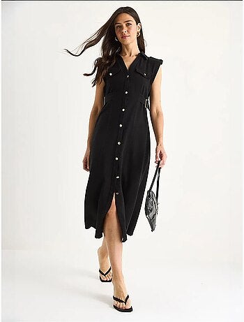 Robe en lin avec boutons dorés et détails à la taille lucci
