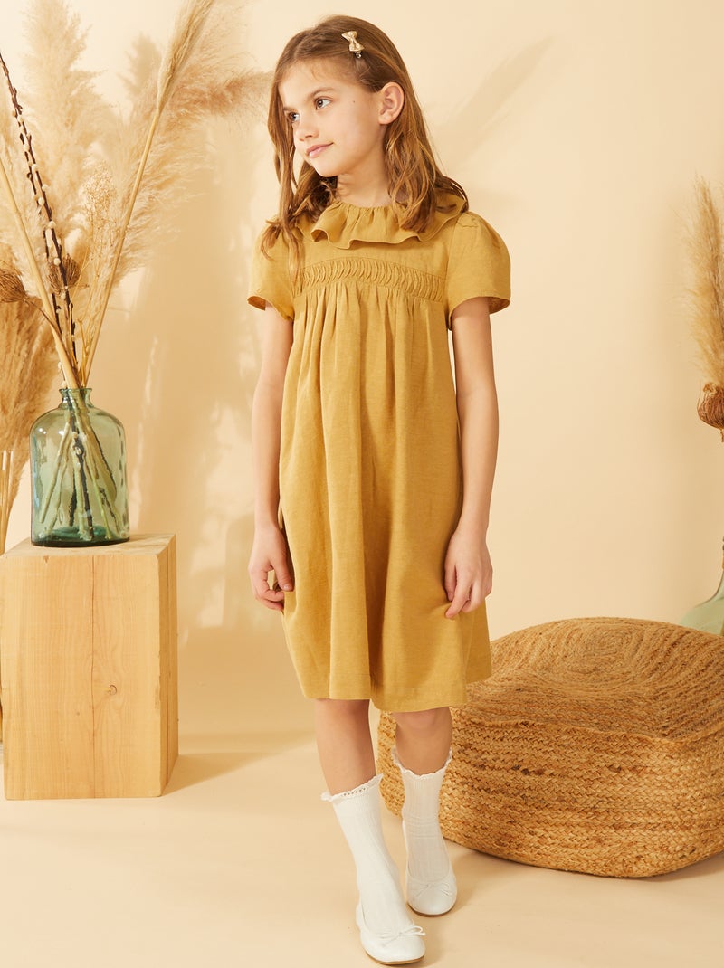 Robe en lin avec collerette JAUNE - Kiabi