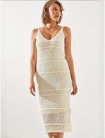 Robe en maille ajourée doublée à fines bretelles lucci