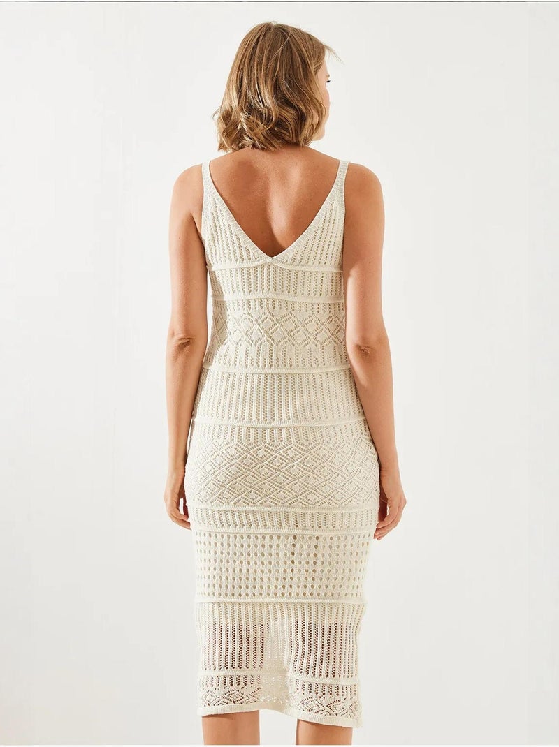 Robe en maille ajourée doublée à fines bretelles lucci Beige argile - Kiabi