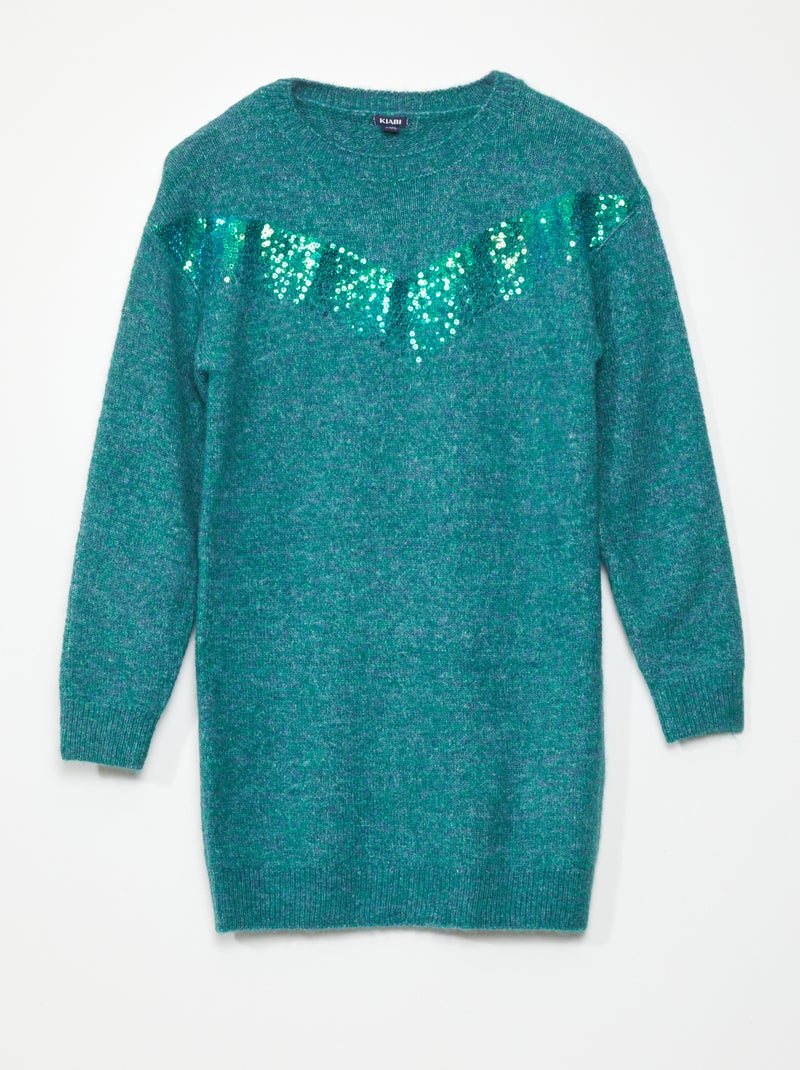 Robe en maille avec sequins vert - Kiabi