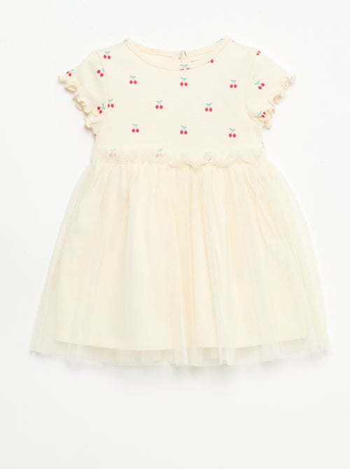 Robe en maille côtelée et tulle - Kiabi