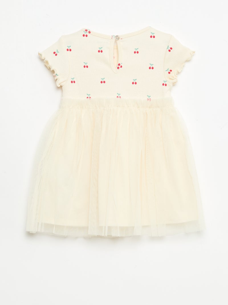 Robe en maille côtelée et tulle Blanc - Kiabi