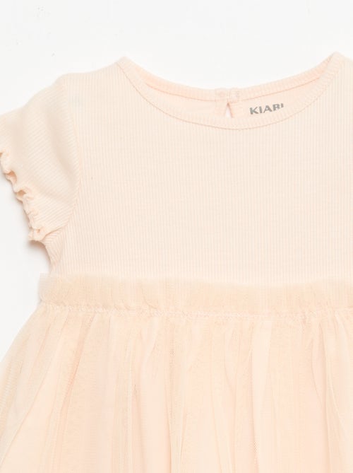 Robe en maille côtelée et tulle - Kiabi