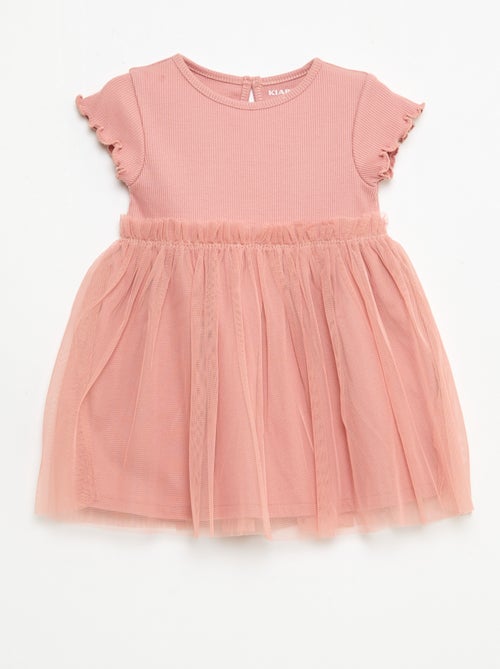Robe en maille côtelée et tulle - Kiabi