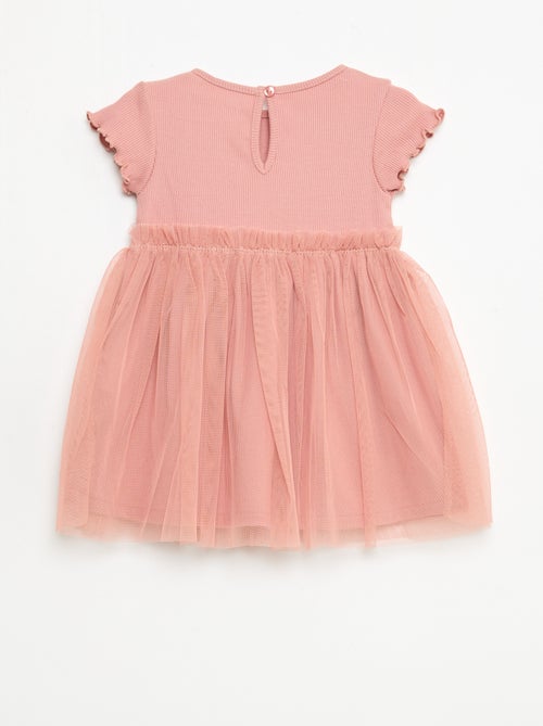 Robe en maille côtelée et tulle - Kiabi