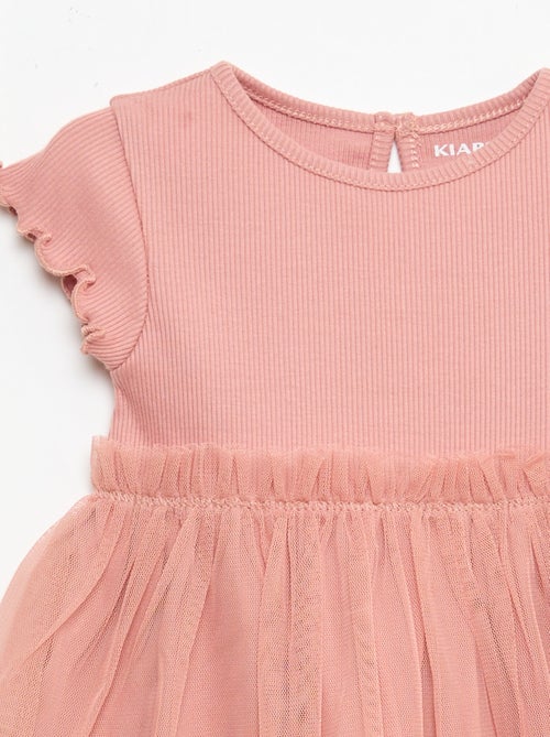 Robe en maille côtelée et tulle - Kiabi