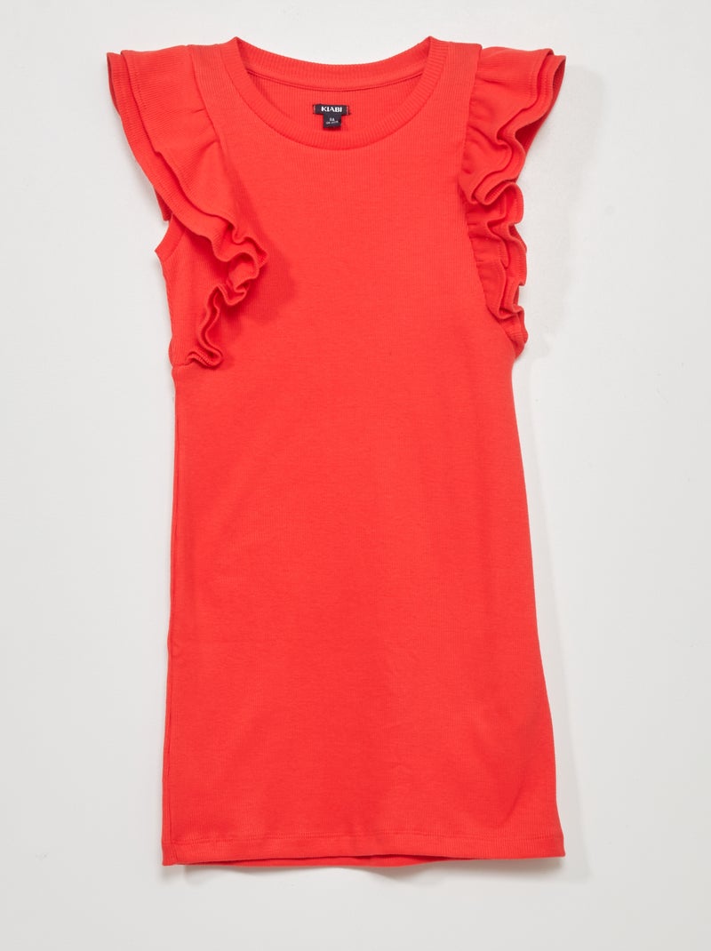 Robe en maille côtelée rouge - Kiabi