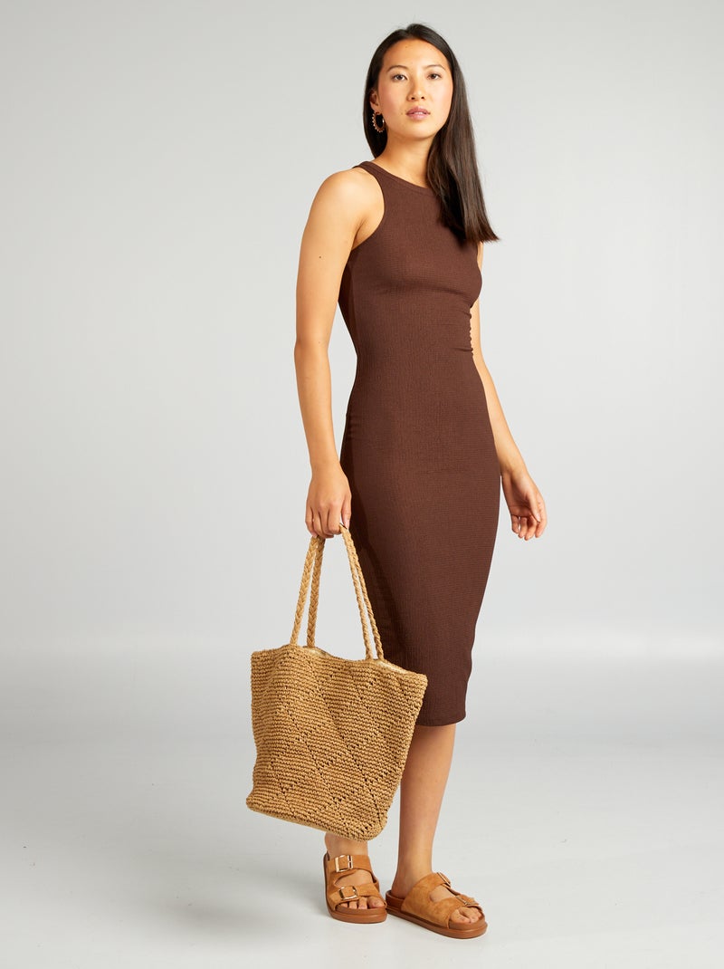 Robe en maille gaufrée et emmanchures américaines Marron - Kiabi