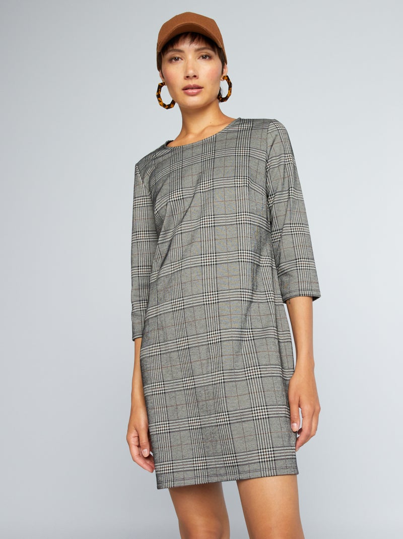 Robe en maille milano à carreaux Prince de galles - Kiabi
