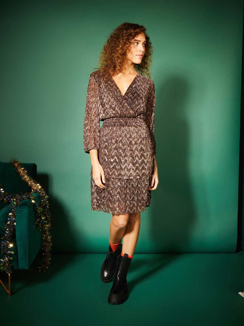 Robe en maille plissée Marron - Kiabi