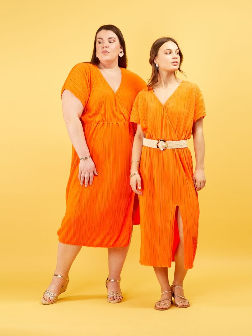 Robe en maille plissée orange - Kiabi