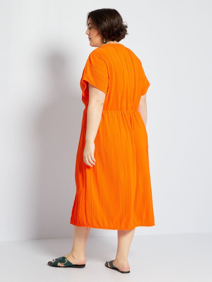 Robe en maille plissée orange - Kiabi