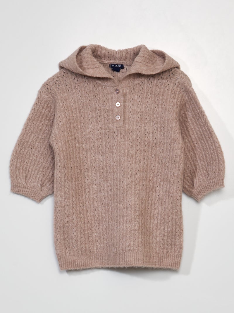 Robe en maille tricot à capuche Rose - Kiabi