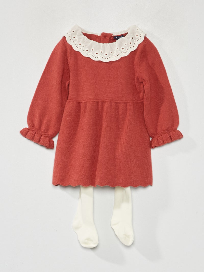 Robe en maille tricot + collants - 2 pièces Rouge - Kiabi