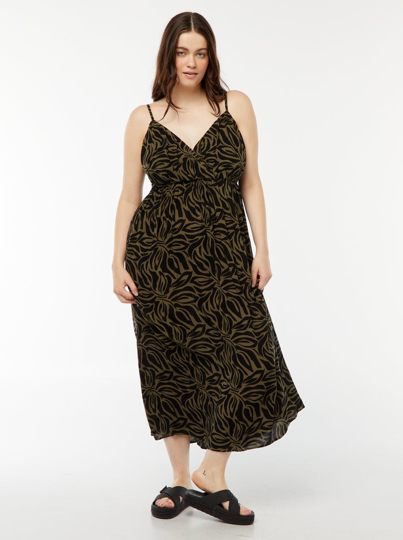 Robe en matière crêpée avec fines bretelles Vert - Kiabi