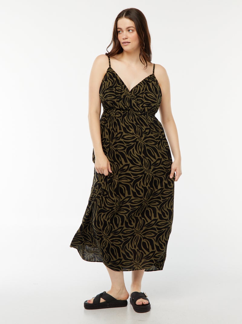 Robe en matière crêpée avec fines bretelles Vert - Kiabi