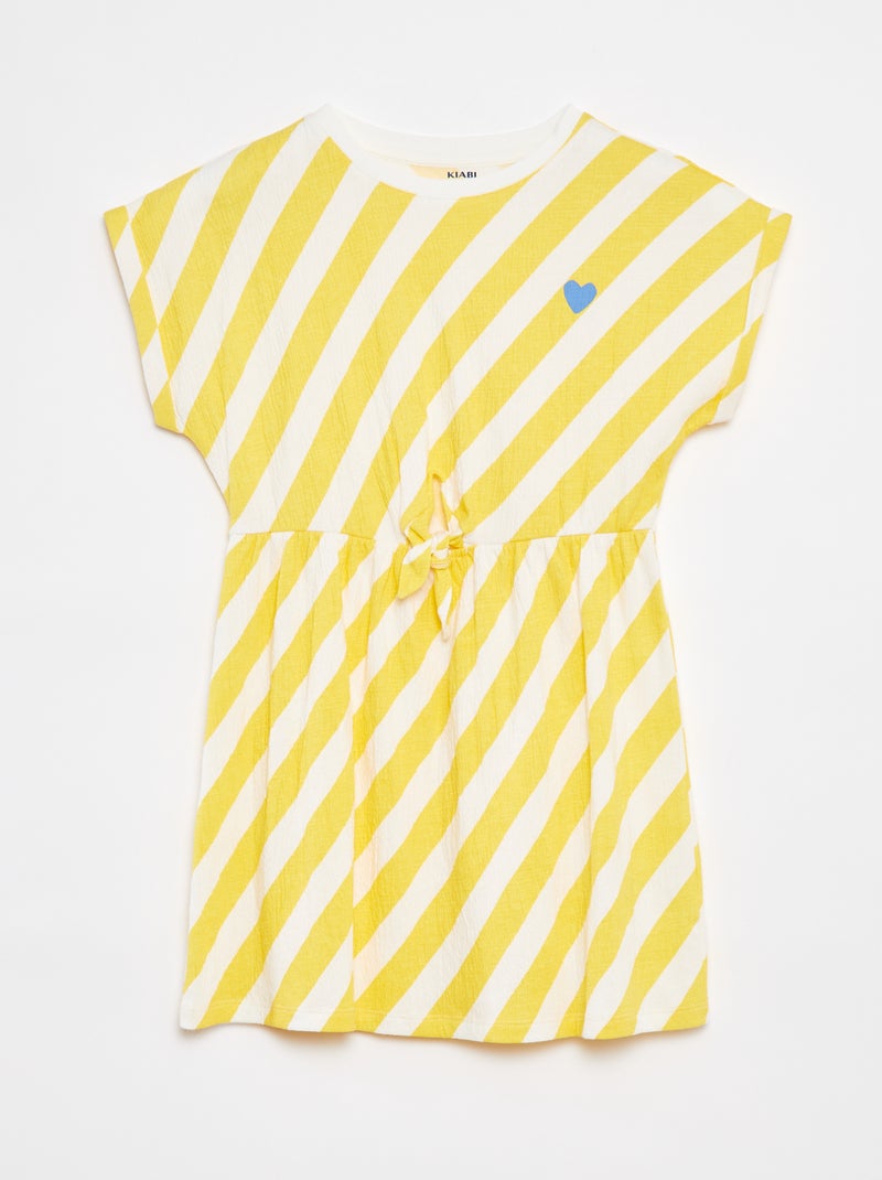 Robe en matière crêpée avec nœud à la taille et ouverture fantaisie JAUNE - Kiabi