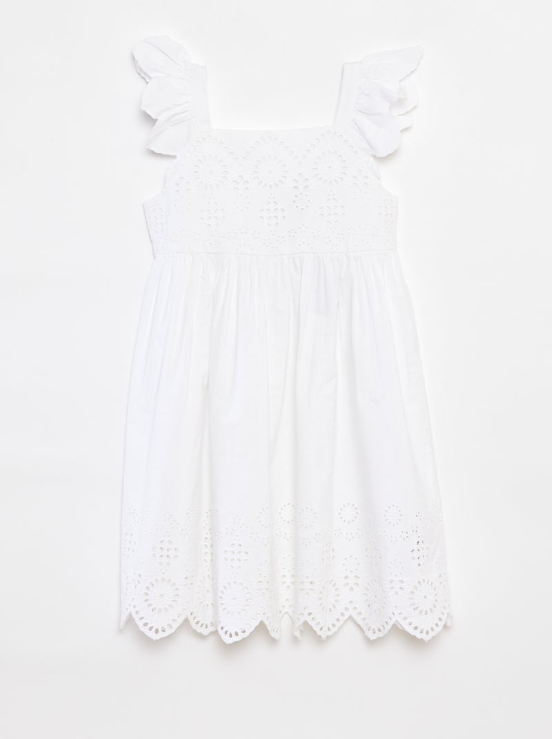 Robe en popeline avec broderie anglaise Blanc - Kiabi