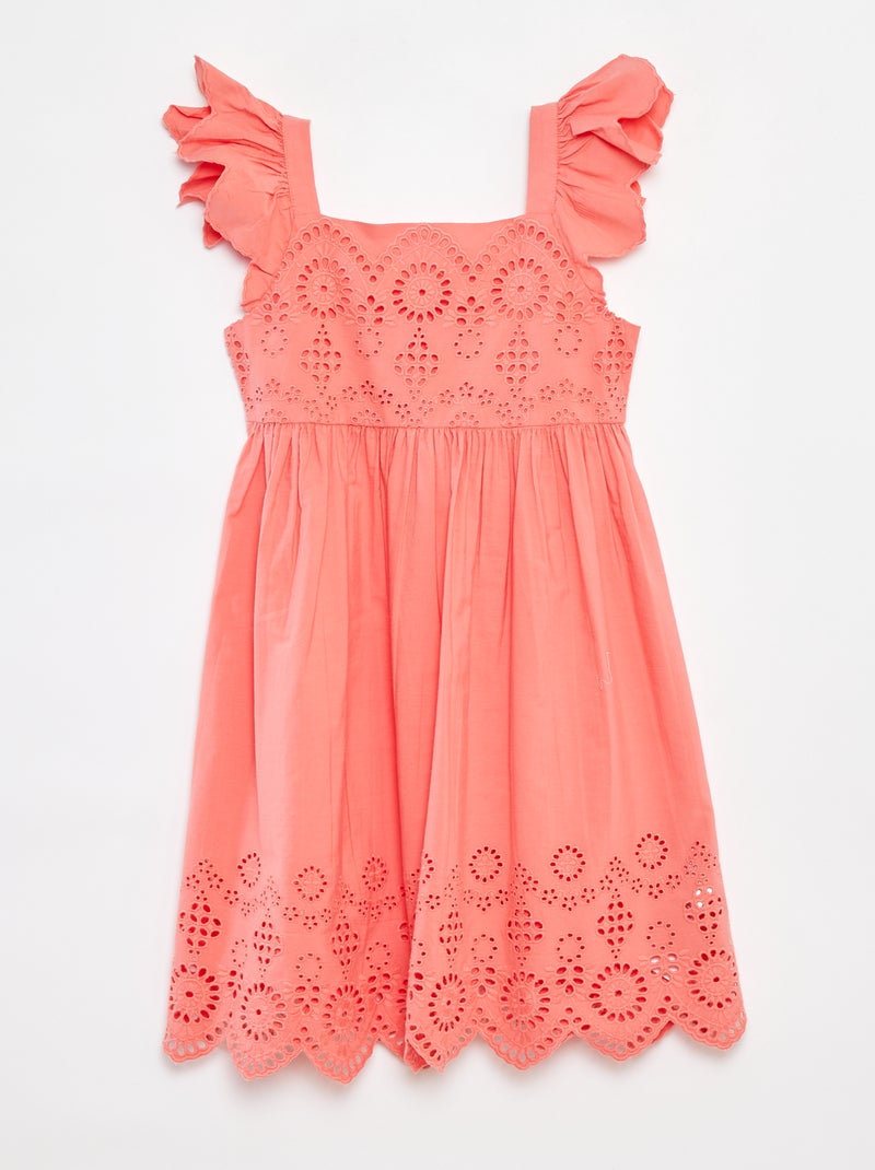 Robe en popeline avec broderie anglaise Rose - Kiabi