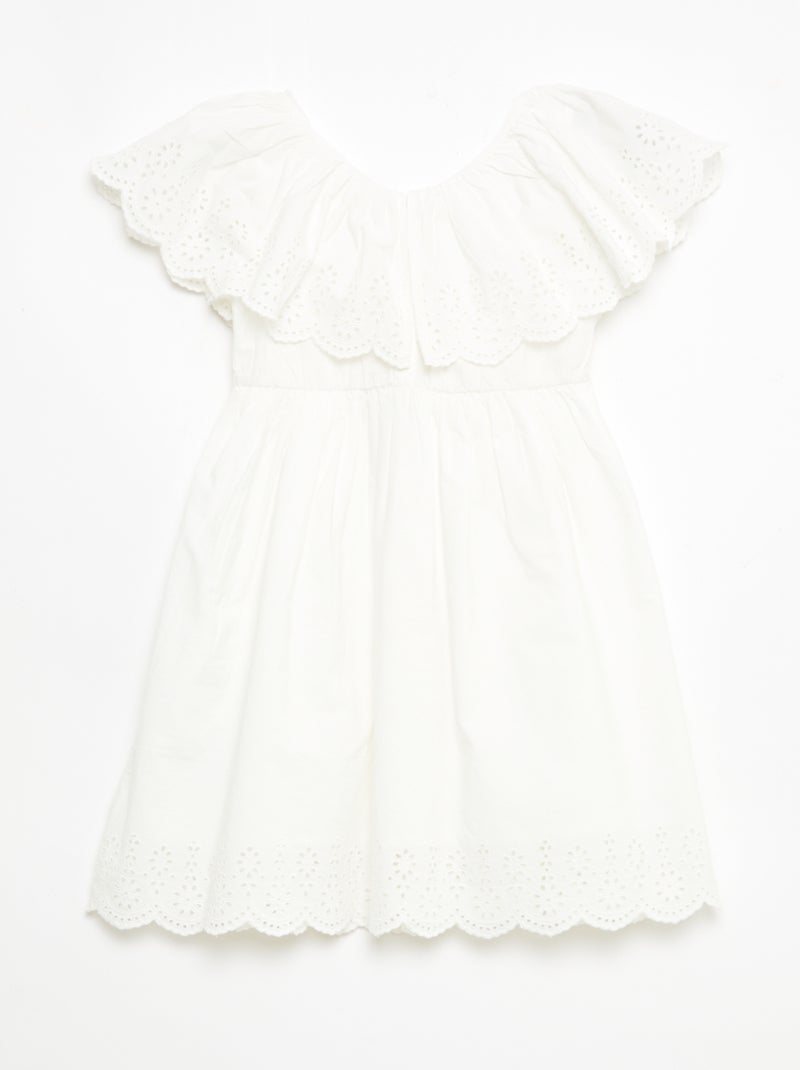 Robe en popeline avec détails broderie anglaise Blanc - Kiabi