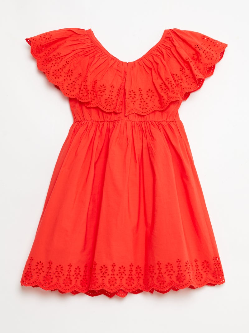 Robe en popeline avec détails broderie anglaise Rouge - Kiabi