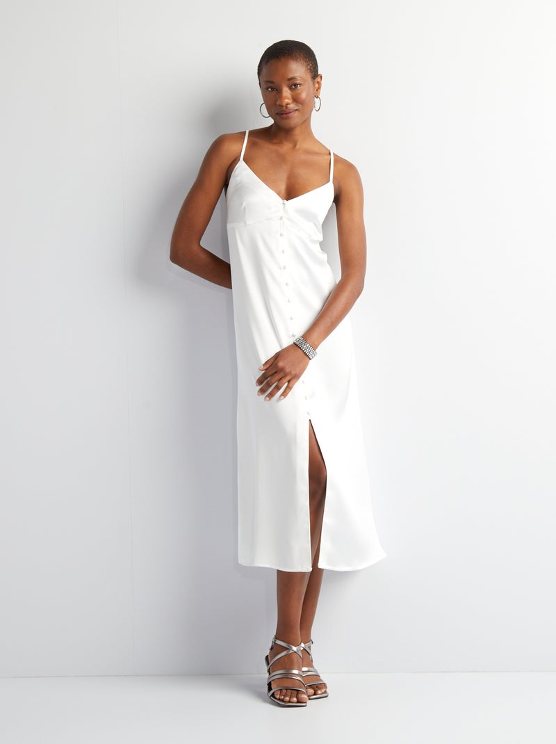 Robe en satin avec ouverture boutonnée blanc - Kiabi