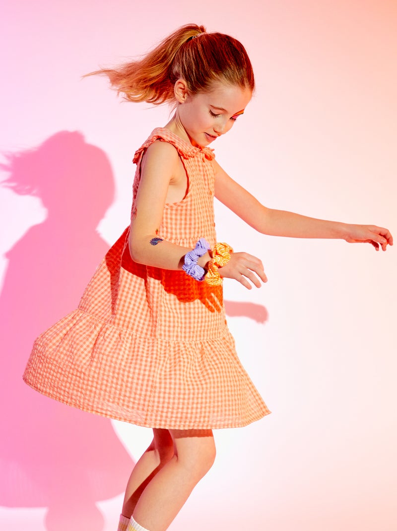 Robe en seersucker motifs vichy Orange vichy - Kiabi