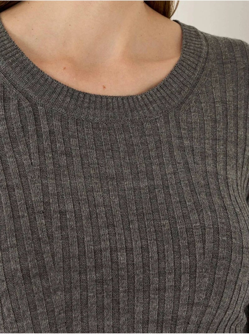 Robe en tricot à col rond Gris - Kiabi