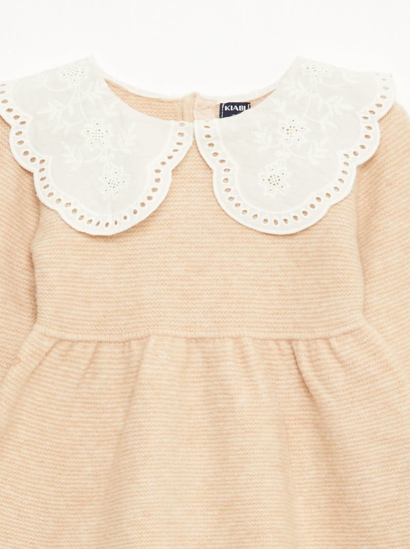 Robe en tricot avec col claudine Beige - Kiabi