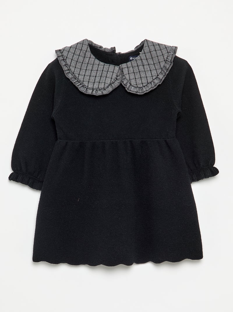 Robe en tricot avec col claudine Noir - Kiabi