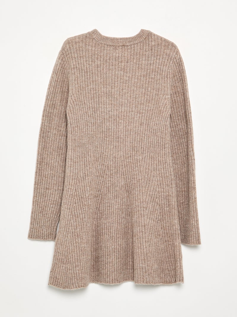 Robe en tricot côtelé à manches longues Beige - Kiabi
